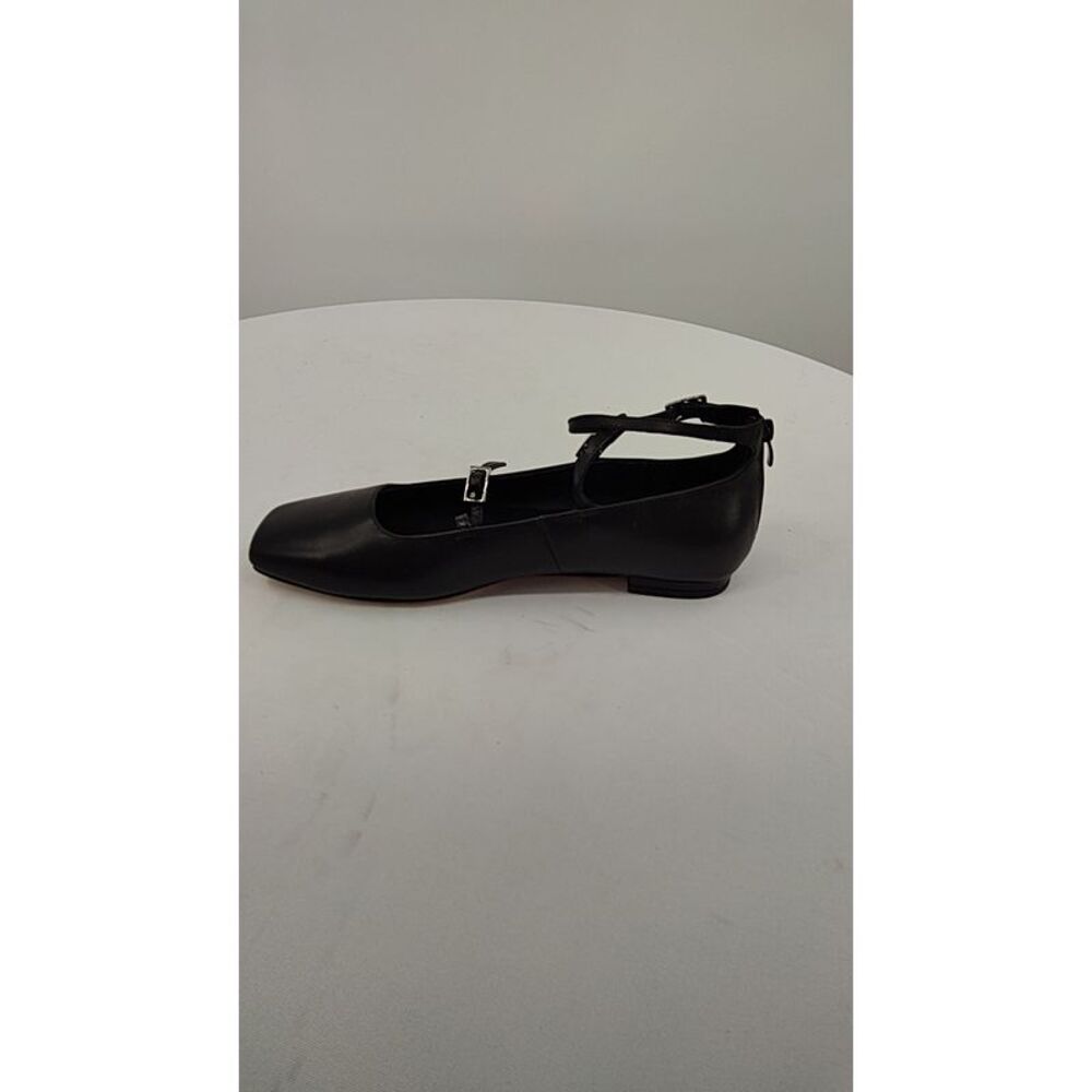 Black Ankle-Strap Women's Leather Ballet Flat
